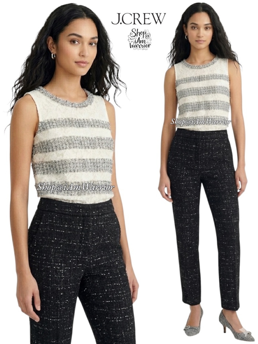 J.Crew sleeveless lace metallic fringe tweed top *shop@iamwarrior